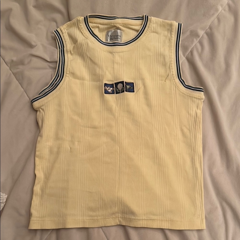Vintage Yellow Sleeveless Top with Embroidery